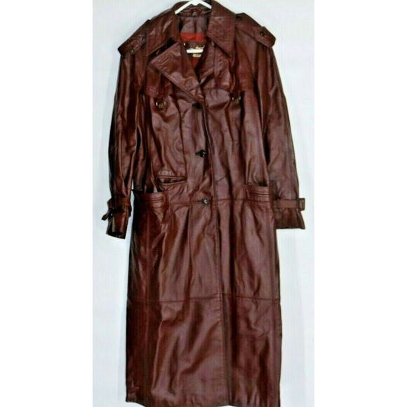 Etienne Aigner Jackets & Blazers - Etienne Aigner Brown Leather Button Down Trench Coat Jacket Women’s
